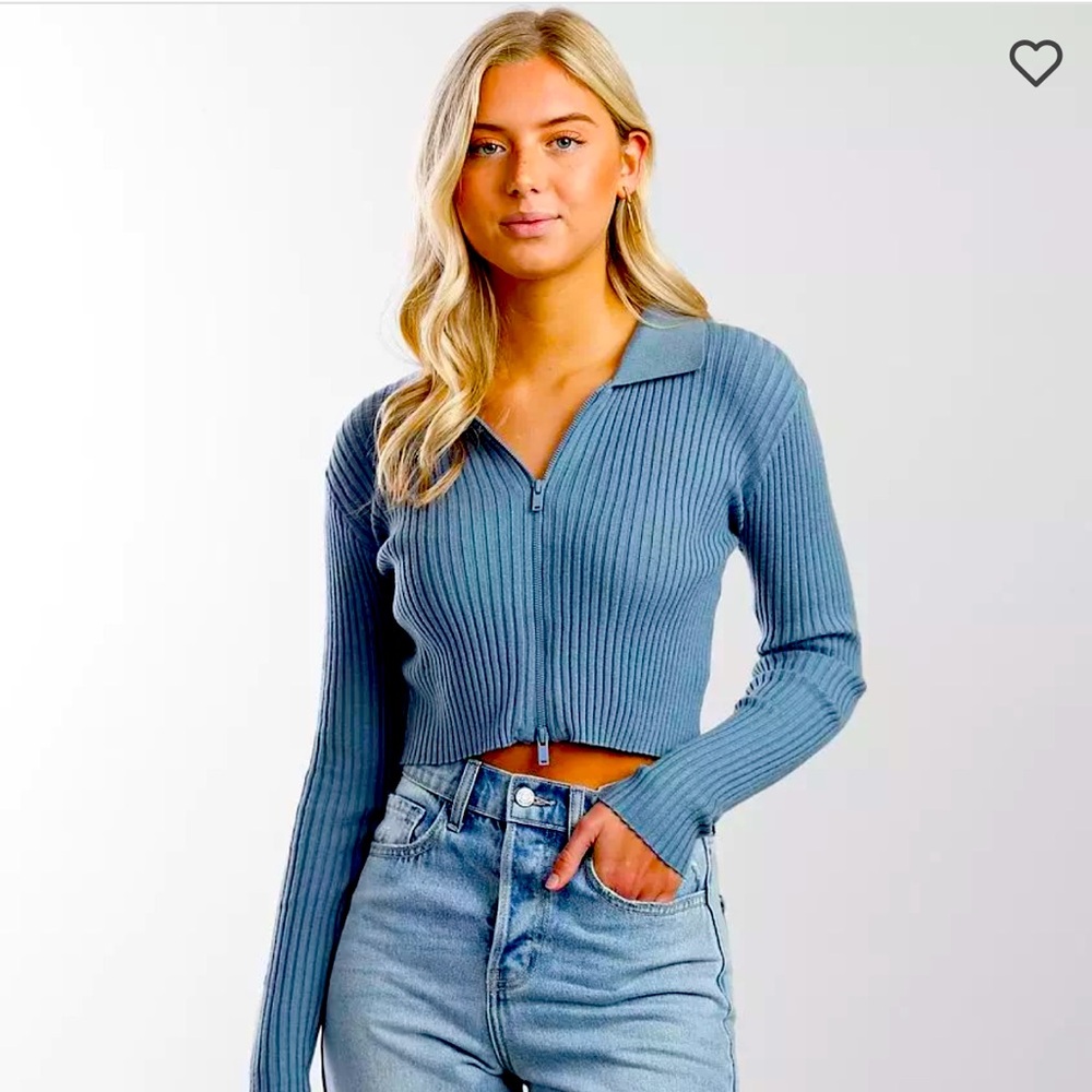 Zip Front Cropped Cardigan Sweater